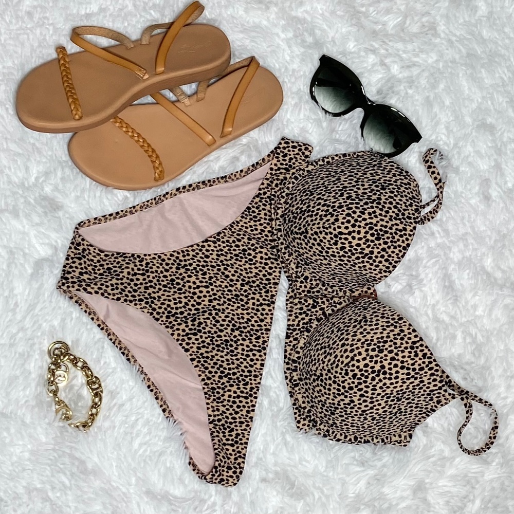 Cheetah Print Bikini Top 34DD Bottom M